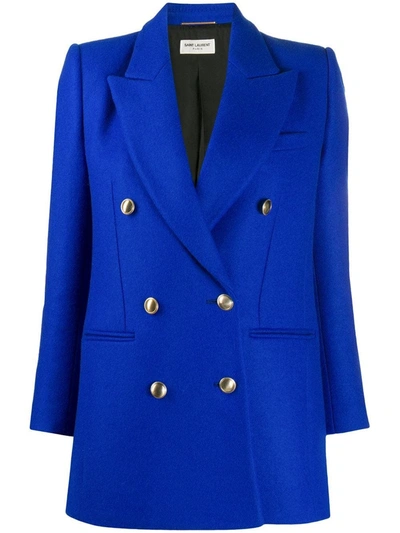 Shop Saint Laurent Double-breasted Wool And Cashmere-blend Blazer In Blue