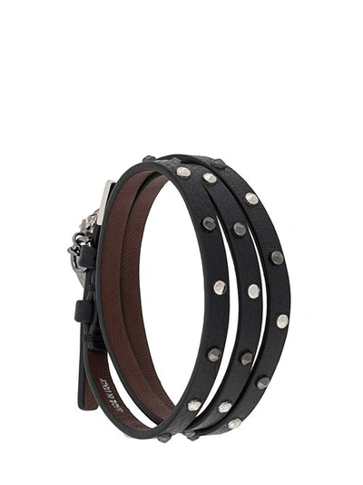 Shop Alexander Mcqueen Hammered Studs Triple-wrap Bracelet In Black