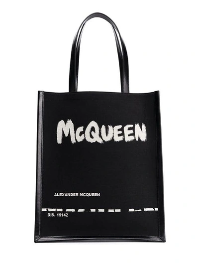 Shop Alexander Mcqueen Tote Bag With Mcqueen Graffiti Print In Black