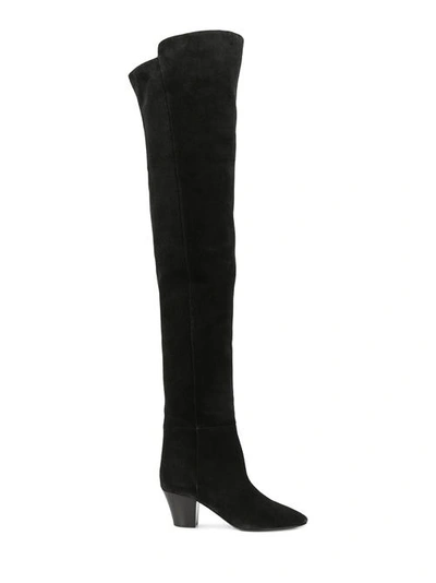 Shop Saint Laurent Kim Suede Knee-high Boots In Black