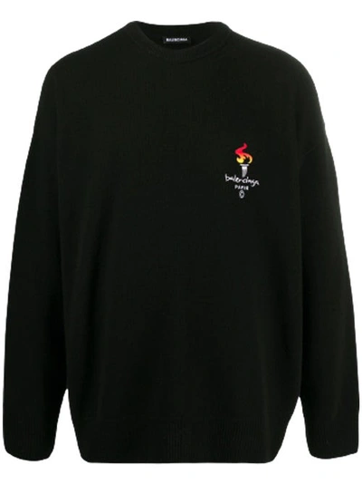Shop Balenciaga Flame Crew Neck Sweater In Black
