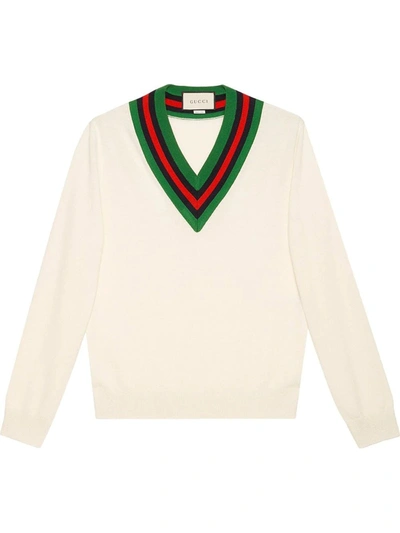 Shop Gucci V-neck Wool Knit Jumper In White