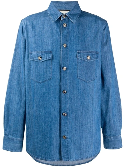 Shop Gucci Interlocking G Buttons Denim Shirt In Blue