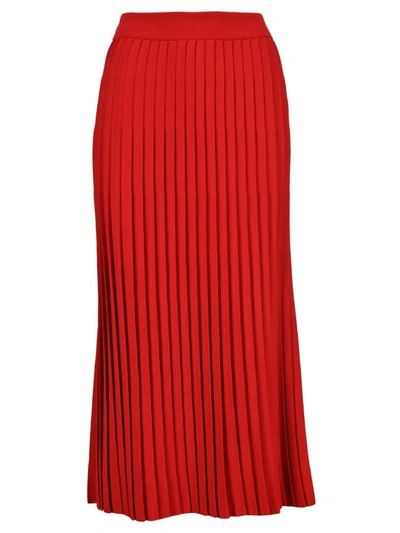 Shop Balenciaga Pleated Midi Skirt In Red