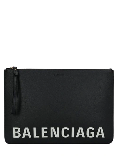 Shop Balenciaga Black Grainy Leather  Logo Pouch
