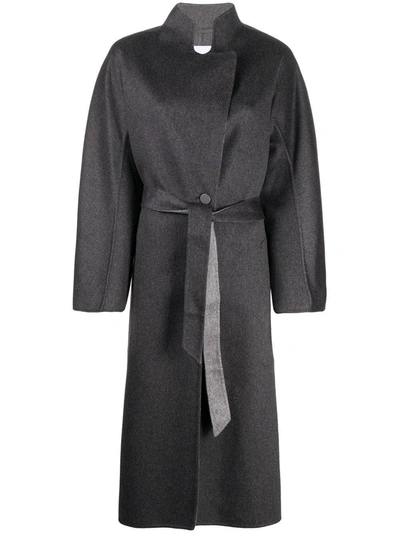 Shop Agnona Belted Coat In Grey