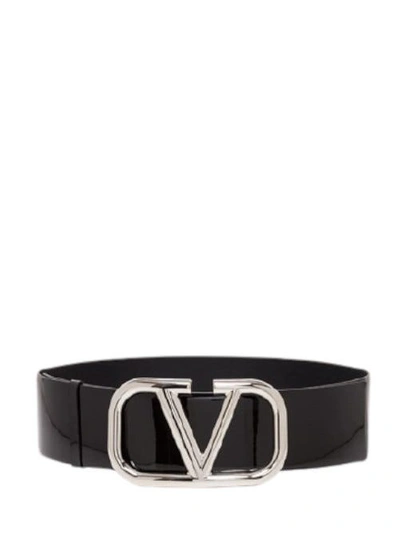 Shop Valentino Vlogo Shiny Belt In Black