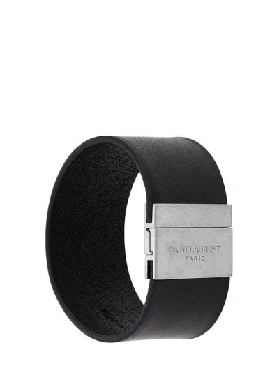 Shop Saint Laurent Rigid Bracelet With Logo In Black