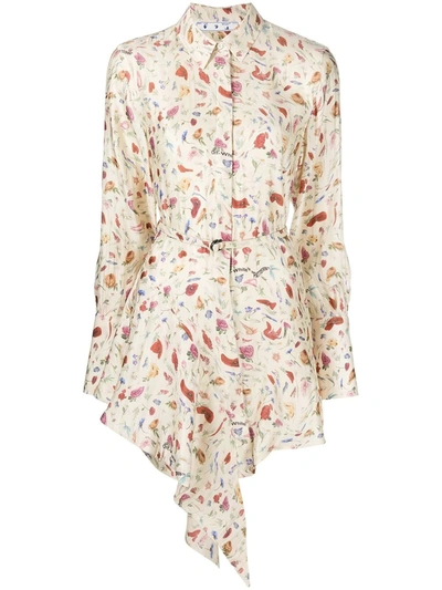 Shop Off-white Floral Shirt Dress In Multicolor