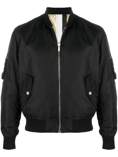 Shop Versace Black Logo Bomber Jacket