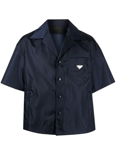 Shop Prada Navy Loose-fit Bowling Shirt In Blue
