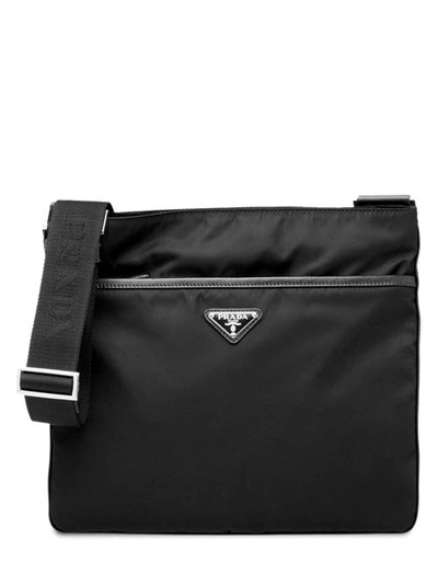 Shop Prada Nylon And Saffiano Leather Bag With Strap In Black