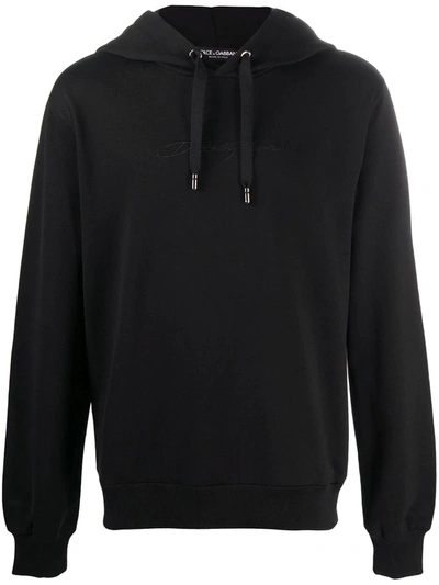 Shop Dolce & Gabbana Black Embroidered Logo Hooded Sweatshirt