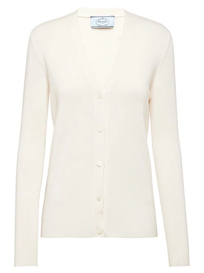 Shop Prada Cashmere And Silk White Cardigan