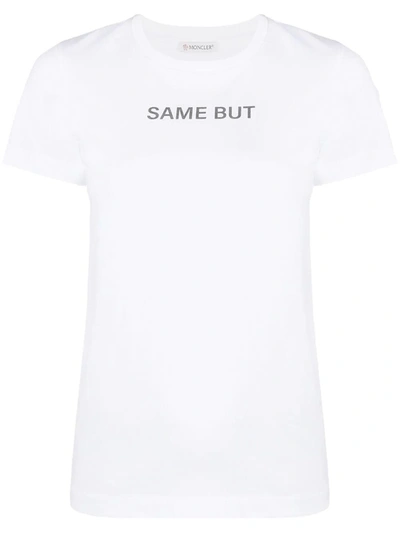 Shop Moncler White Slogan-print Crew-neck T-shirt