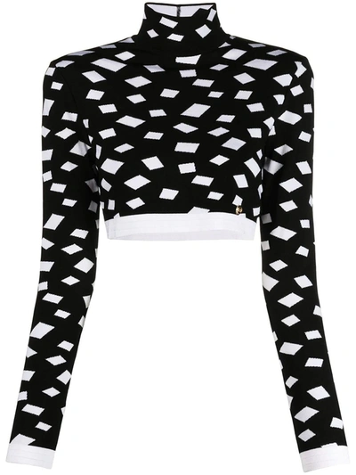 Shop Balmain Geometric Print Black Sweater