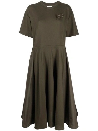 Shop Moncler Green Short Sleeve Midi Dress