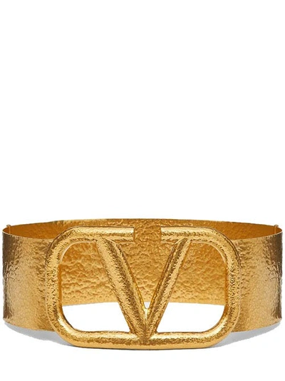 Shop Valentino Vlogo Signature 70 Mm Metal Belt In Gold