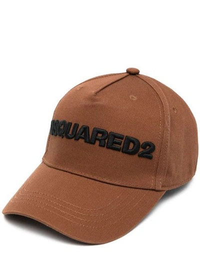 Shop Dsquared2 Embroidered Logo Brown Cap