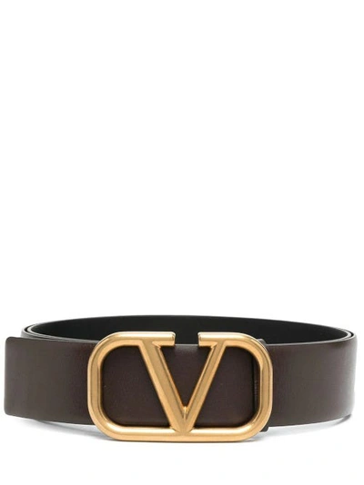 Shop Valentino Vlogo Signature Calfskin Belt In Brown