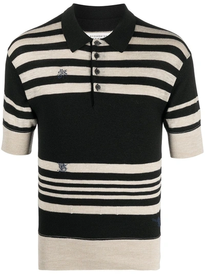 Shop Maison Margiela Black Stitch Detail Knitted Polo Shirt
