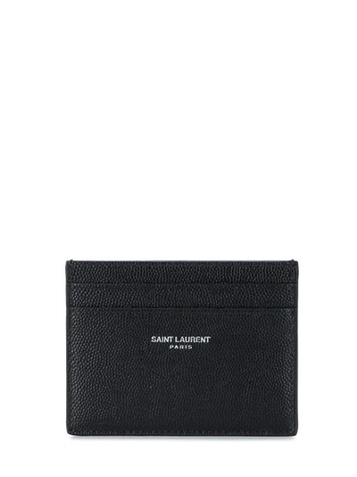 Shop Saint Laurent Black Grained Leather Card Case With Logo Print In Nero