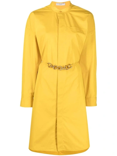 Shop Givenchy Shirt Dress In Cotton With Chain Belt In Yellow