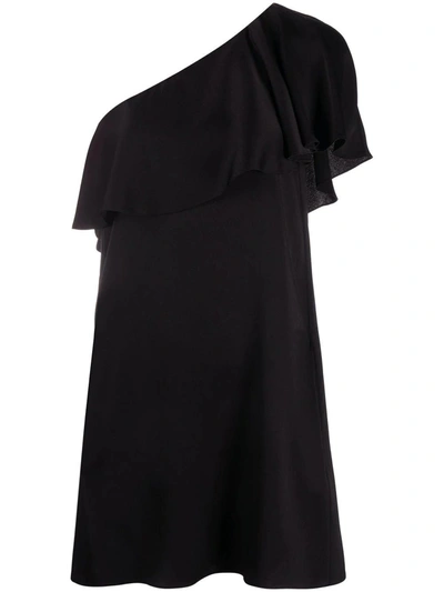 Shop Saint Laurent One-shoulder Ruffle Mini Dress In Satin Crepe