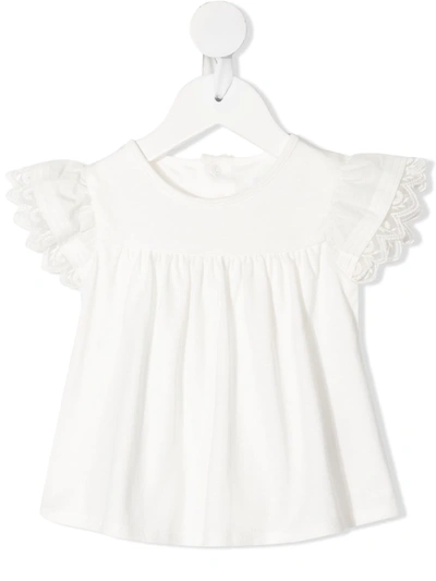 Shop Chloé Embroidered-edge Ruched-detail Blouse In White
