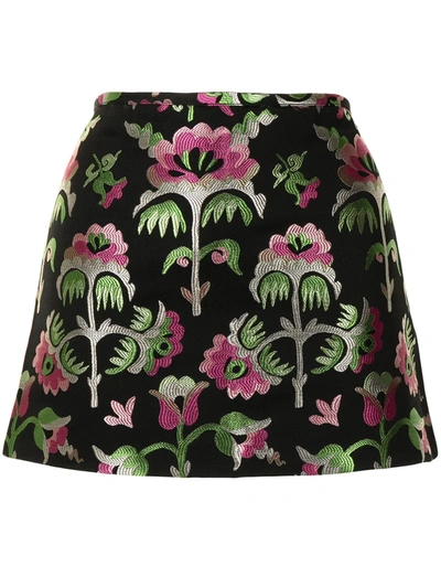 Shop Cynthia Rowley Juniper Floral-jacquard Skirt In Black