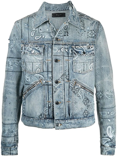 Shop Amiri Paisley Print Denim Jacket In Blue