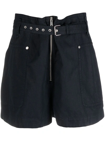 Shop Isabel Marant Étoile Paperbag Waist Cotton Shorts In Black