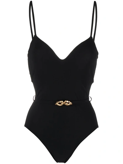 Shop Tory Burch Jessa Chain-link Belt Swimsuit In Black