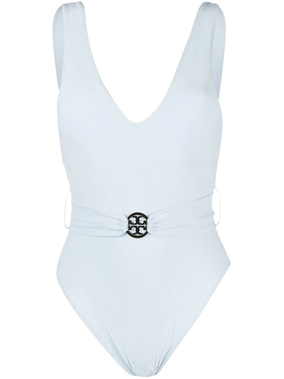 Shop Tory Burch Miller Plunge-neck Swimsuit In Blue