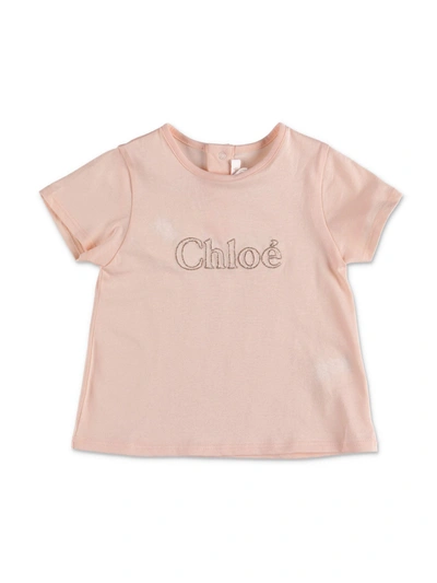 Chloé Pink T-shirt For Babygirl With Logo In Pink