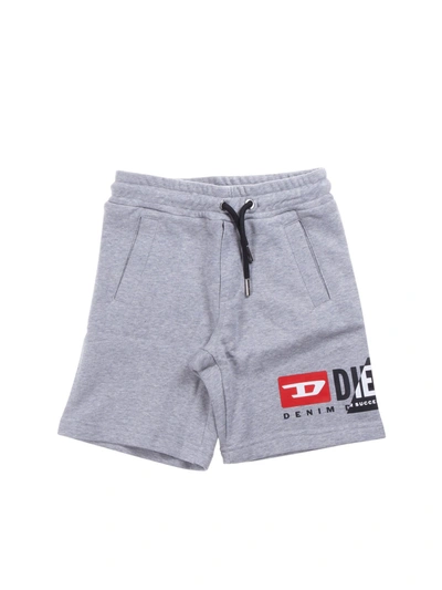 Diesel Logo-print Drawstring Track Shorts In Grey