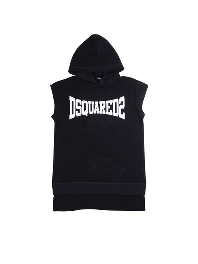 Shop Dsquared2 Branded Hooded Dress In Black And White