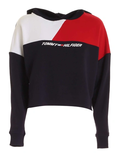 Shop Tommy Hilfiger Crop Sweatshirt In Blue Red And White