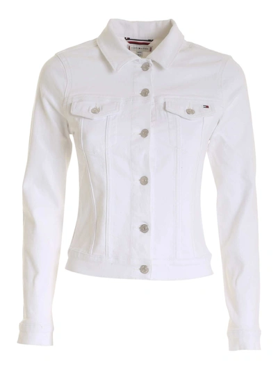 Shop Tommy Hilfiger Logo Embroidery Denim Jacket In White