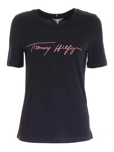 Shop Tommy Hilfiger Logo Embroidery T-shirt In Blue