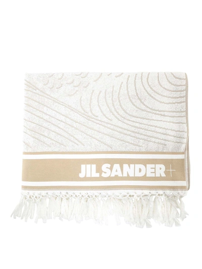Shop Jil Sander Logo Embroidery Beach Towel In Cream Color