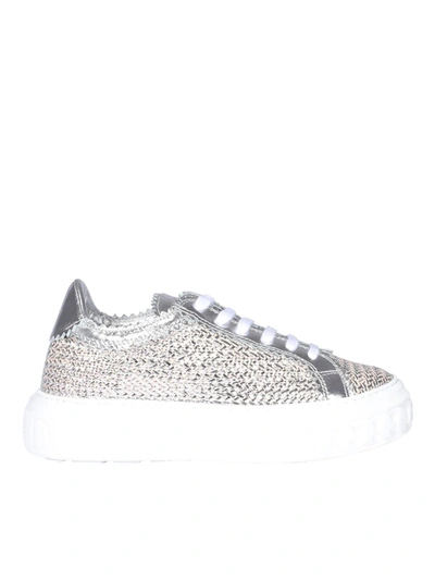 Shop Casadei Woven Calfskin Sneakers In Silver Color
