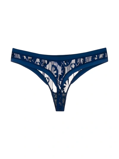 Eres Stitched Lace Thong In Blue