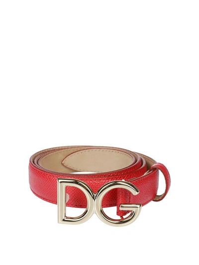 Shop Dolce & Gabbana Calf Leather Dg Logo Belt In Red