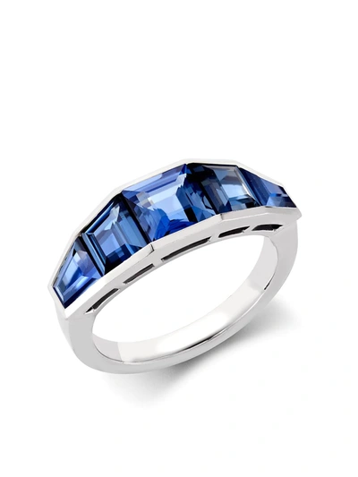 Pragnell 18kt White Gold Carre Cut Sapphire Ring In Silver