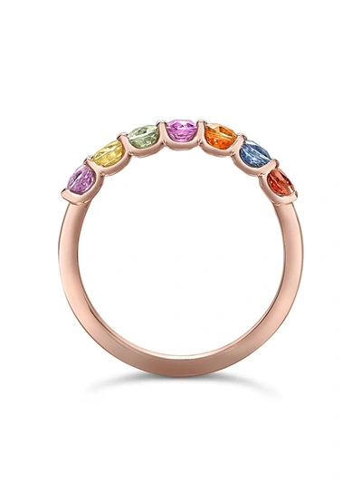Shop Pragnell 18kt Rose Gold Sapphire Rainbow Ring In Pink