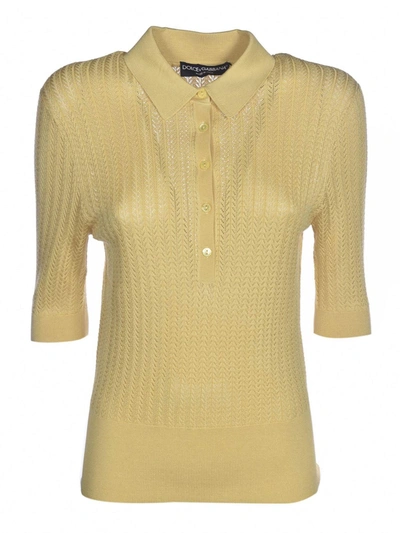 Shop Dolce & Gabbana Lace Stitch Polo Shirt In Yellow