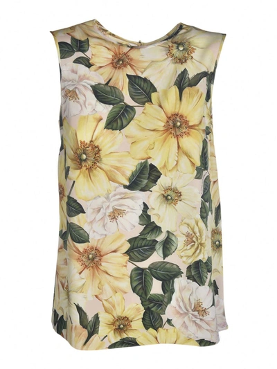 Shop Dolce & Gabbana Floral Print Top In Yellow