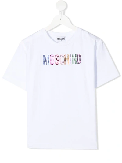 Shop Moschino Rhinestone Logo Short-sleeved T-shirt In White