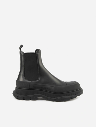 Shop Alexander Mcqueen Chelsea Tread Slick Leather Boots Ss 2021 In Black/silver